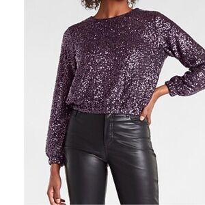 Express Purple Sequin Sweatshirt